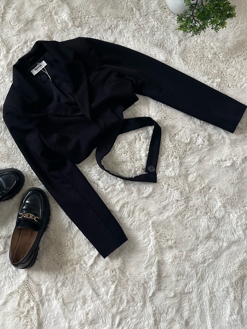 Showpo Black Cropped Wrap Blazer Jacket 6